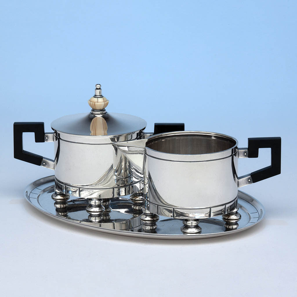 Erik Magnussen for Gorham 'Modern American' Sterling Silver Creamer, Sugar & Tray, Providence, RI, 1928