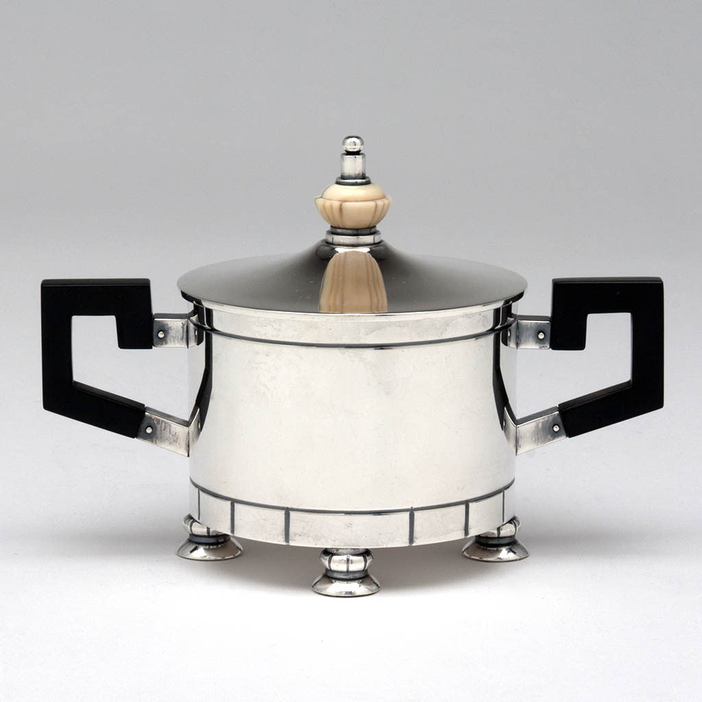 Sugar to Erik Magnussen for Gorham &#39;Modern American&#39; Sterling Silver Creamer, Sugar &amp; Tray, Providence, RI, 1928