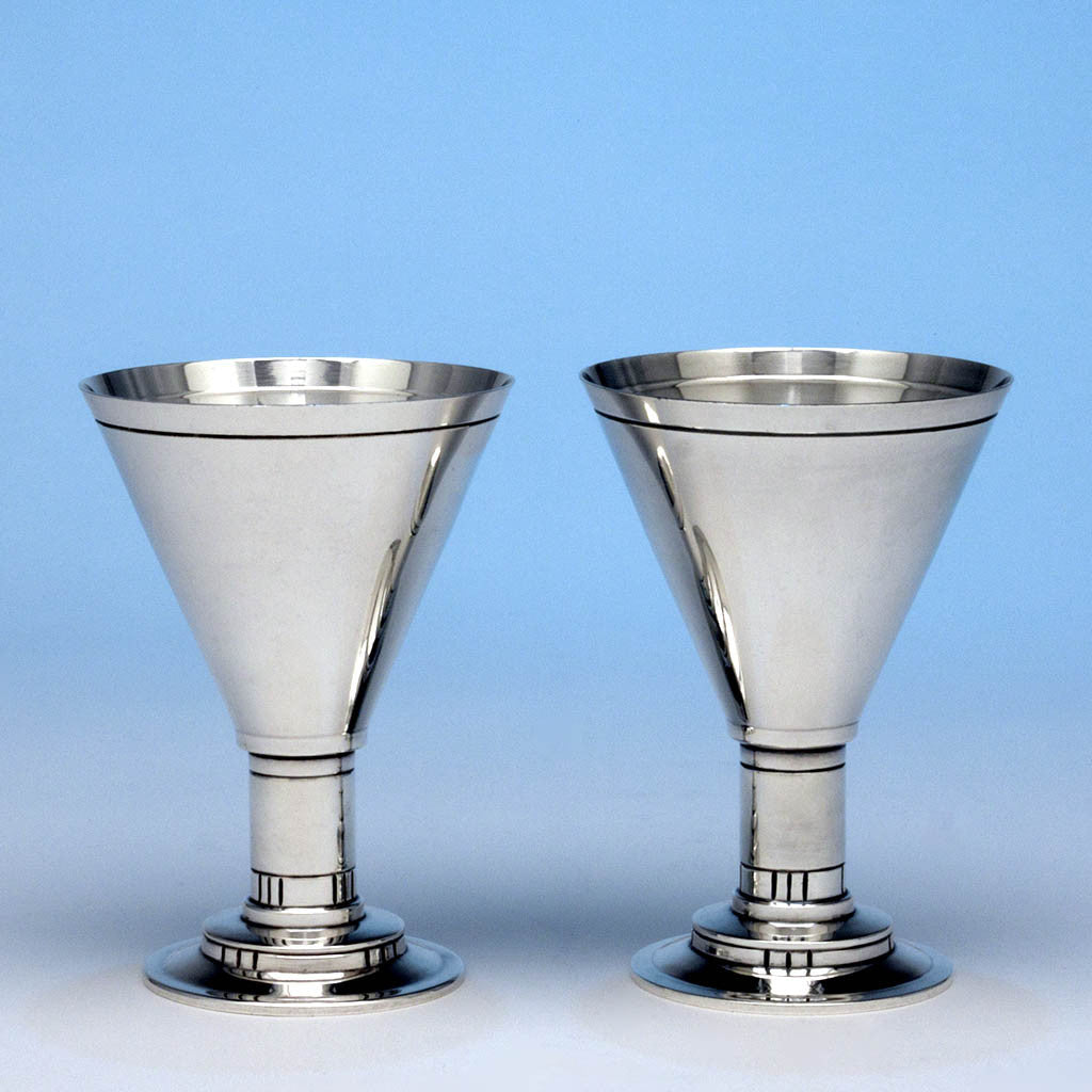 Erik Magnussen Designed for Gorham &#39;Modern American&#39; Art Deco Sterling Silver Goblets - 8, Providence, RI, 1928