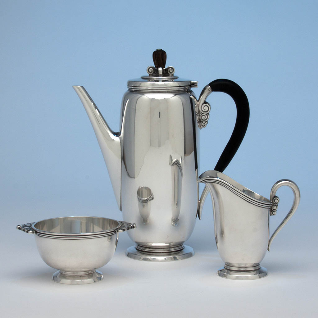 International Silver Company &#39;Northern Lights&#39; Sterling Silver Demitasse Coffee Set designed by Alfred Kintz, c. 1946