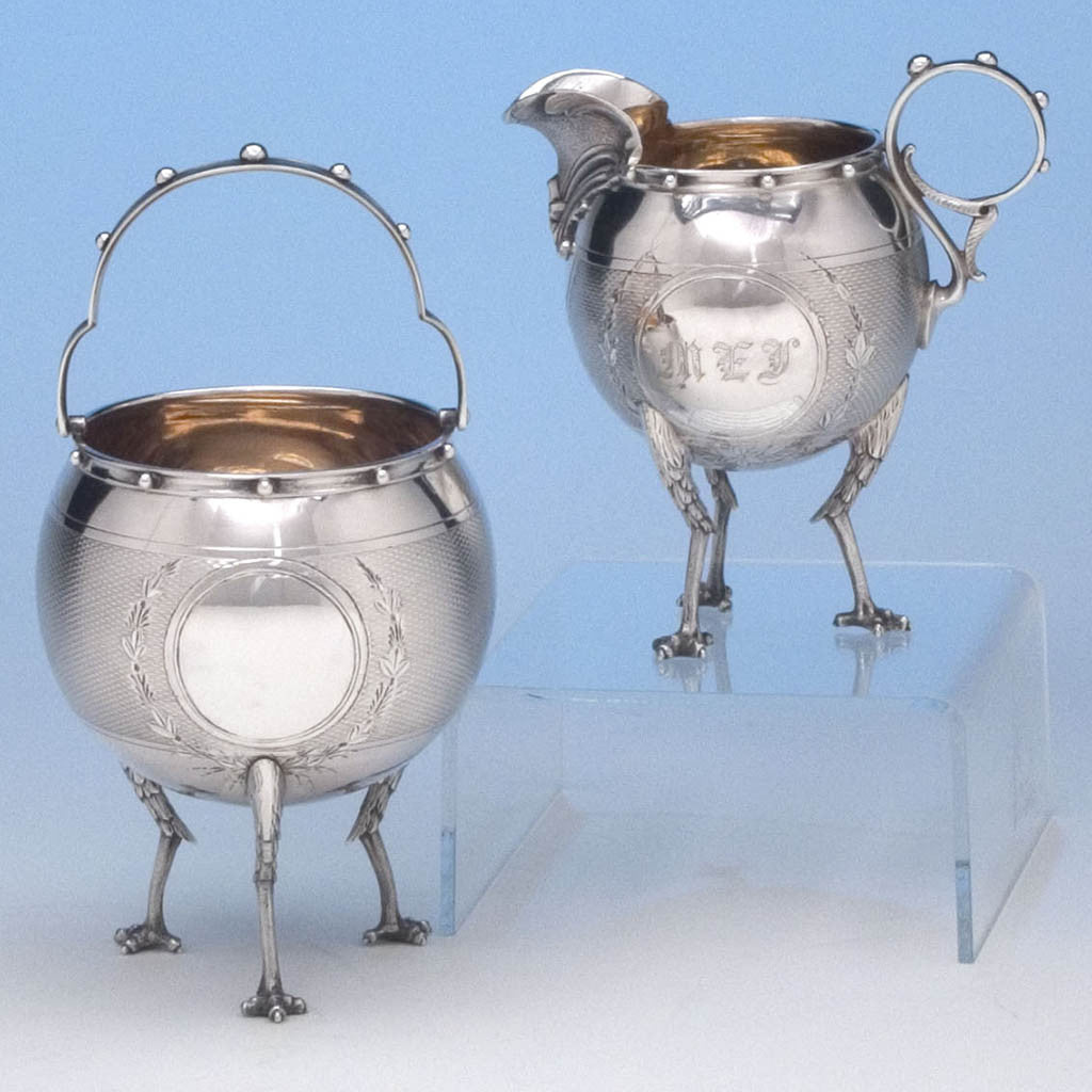 Gorham 'Chicken-leg' or 'Mary Todd Lincoln' Coin Silver Creamer and Sugar, Providence, RI, c. 1860