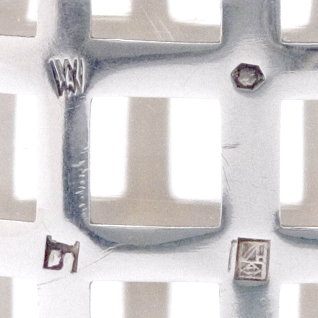 Marks on Josef Hoffmann (designed by) Austrian Silver Flower Basket,  c. 1905, made by the Wiener Werkstätte 1906-15