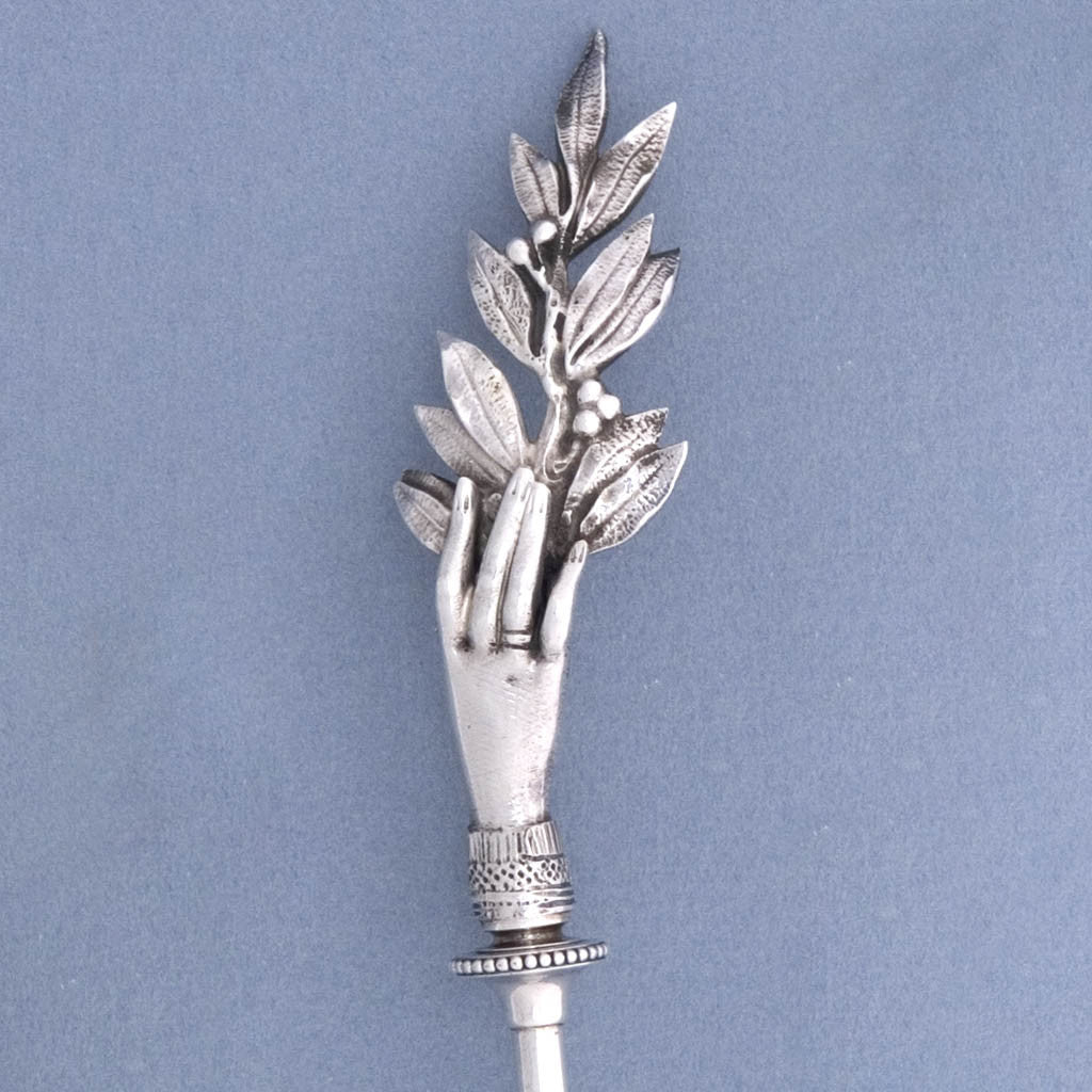 Hand detail Gorham &#39;Olive Branch&#39; Pattern Sterling Silver Waffle Server, c. 1868