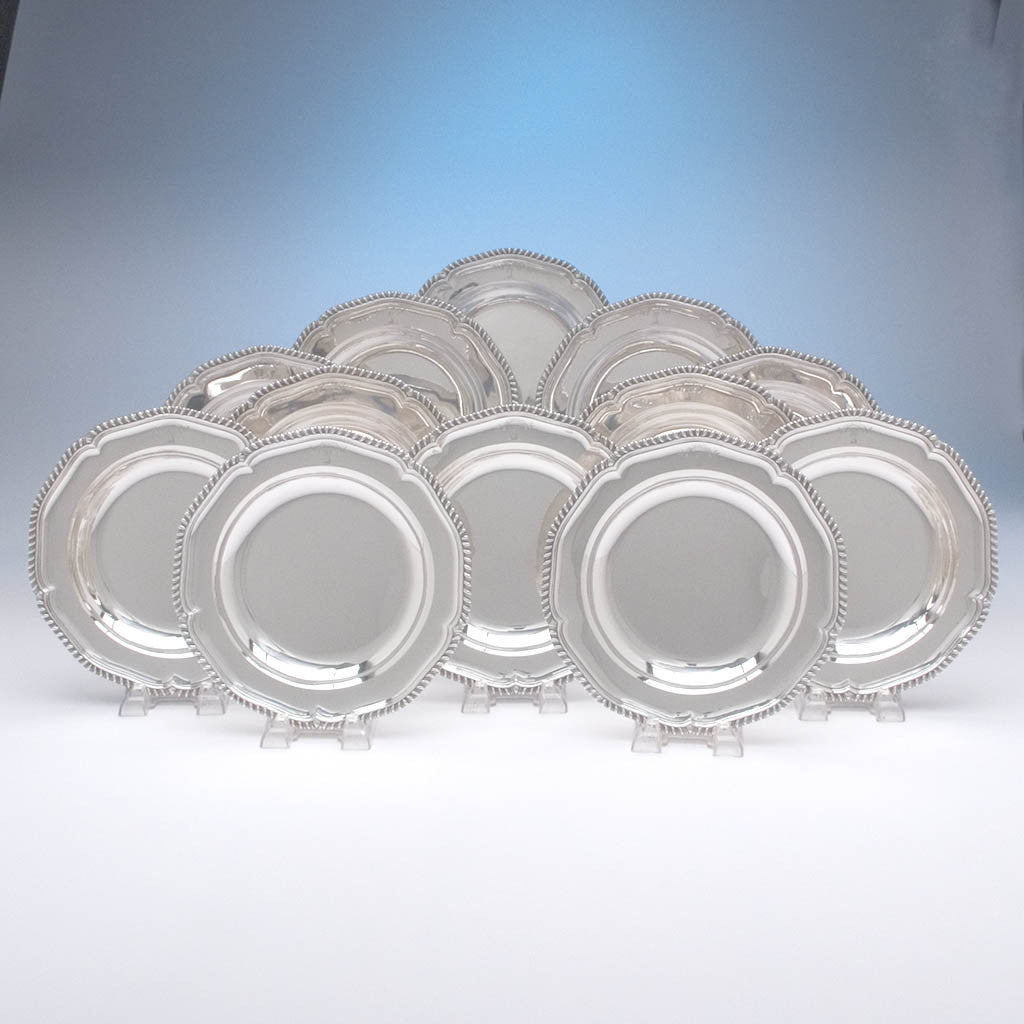 Sebastian & James Crespell English Sterling Silver Soup Plates, London, 1767/68, set of 12