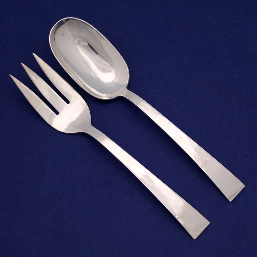 Harry Osaki Sterling Silver Salad Serving Fork and Spoon, Pasadena, CA c. 1960