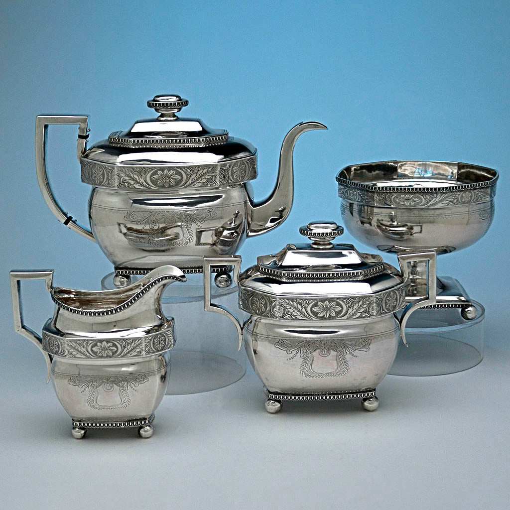 Hugh Wishart Antique Coin Silver Coffee or Tea Service, c. 1810