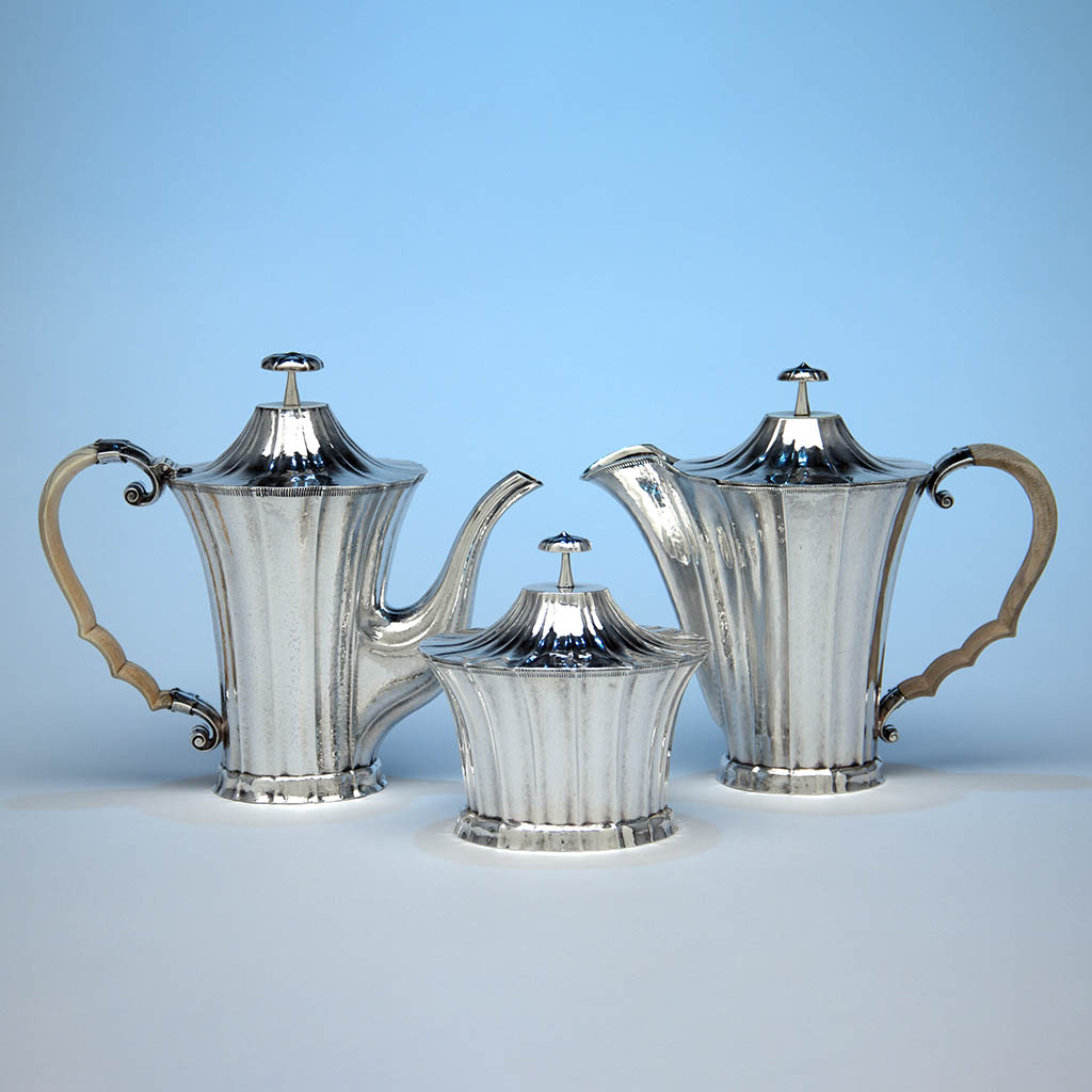 Side view of Josef Hoffmann/ Wiener Werkstätte Silver Coffee Service , Vienna, Austria - 1925