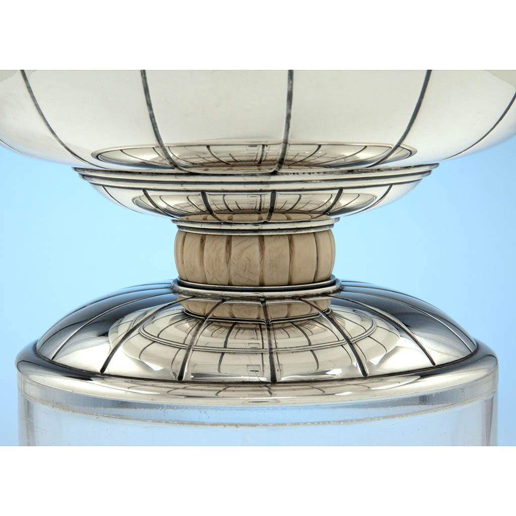 Erik Magnussen for Gorham Sterling Silver &amp; Ivory Art Deco Centerpiece Bowl, Providence, 1928/29
