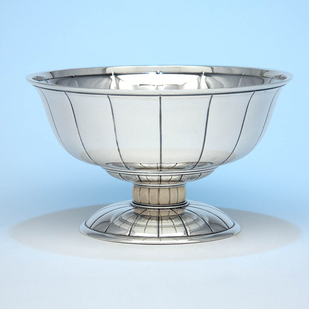 Erik Magnussen for Gorham Sterling Silver &amp; Ivory Art Deco Centerpiece Bowl, Providence, 1928/29