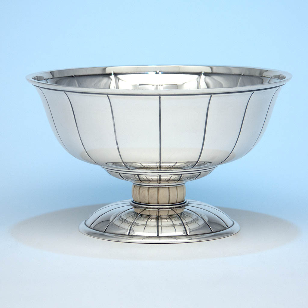 Erik Magnussen for Gorham Sterling Silver & Ivory Art Deco Centerpiece Bowl, Providence, 1928/29