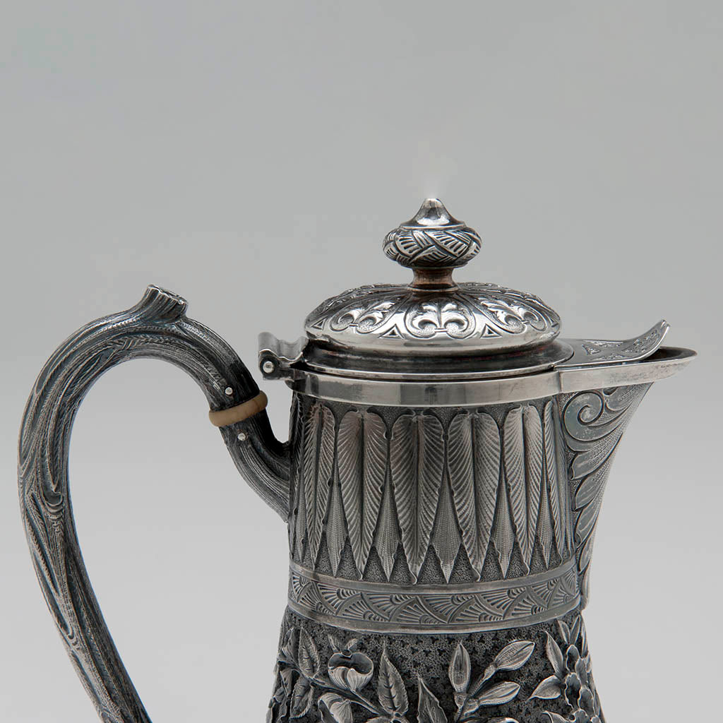 Top of Peter Krider Antique Sterling Hot Milk Jug, Philadelphia, PA, 1878-94