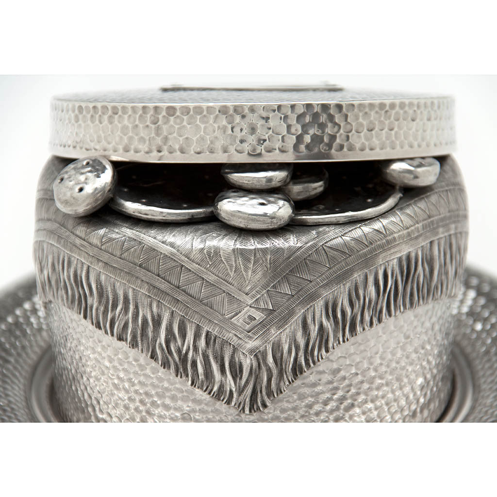 Biscuits detail of Kennard &amp; Jenks/ Kennard &amp; Co. Antique Sterling Silver Tromple L&#39;oeil Cheese Dish &amp; Cover, Boston, 1876-80