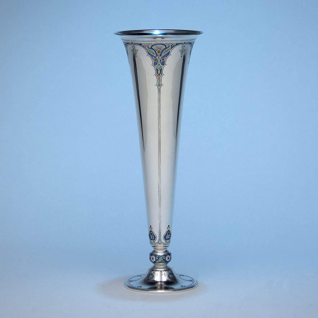 Tiffany & Co Sterling and Enamel Art Deco Vase, New York, c. 1920's