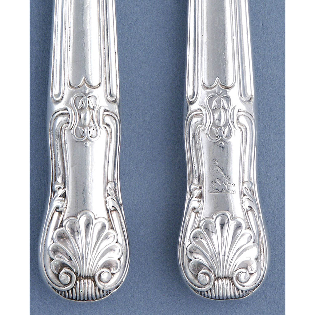 Handles to Paul Storr English Sterling &#39;King&#39;s Hour Glass&#39; Pattern Dessert (or fish or fruit) Knives by, London, 1814/15 – set of 12