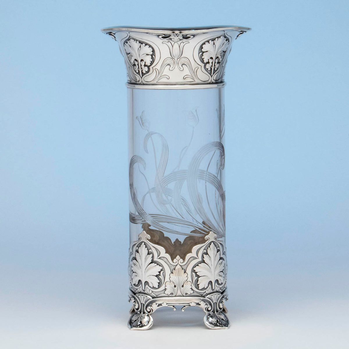 Gorham &#39;Athenic&#39; Antique Sterling Silver and Cut Glass Vase, Providence, RI, 1902