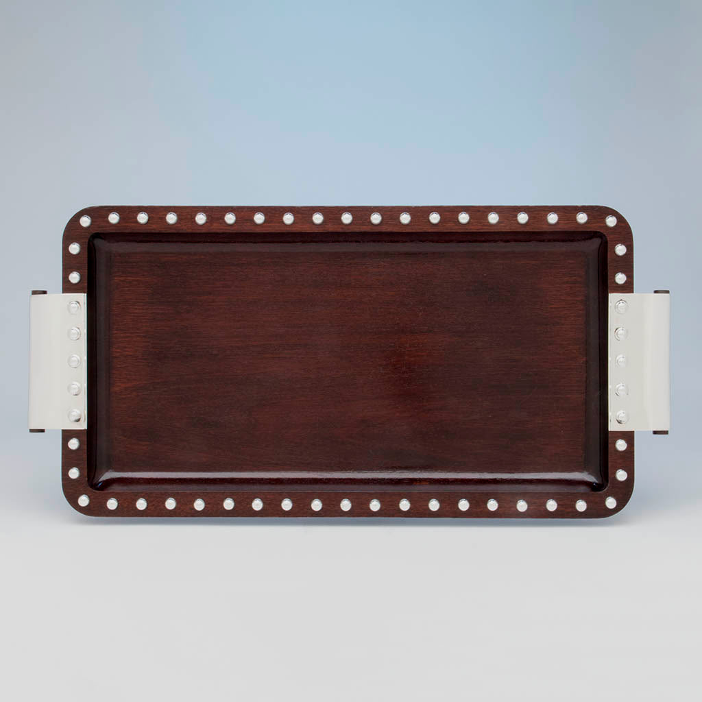 Puiforcat Art Deco Mahogany and Sterling Silver Tray, Mexico, 1942-45