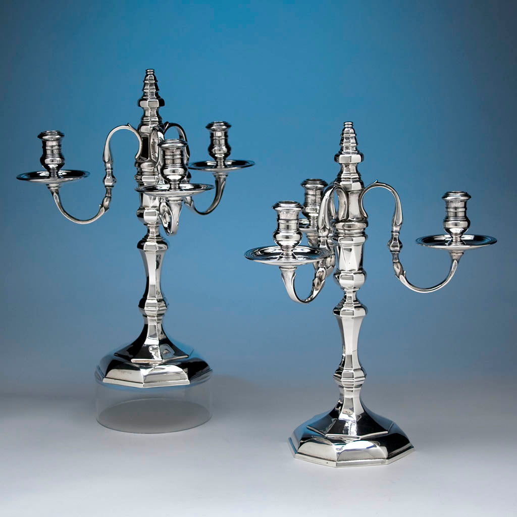 Pair of English Sterling Silver Candelabra, Daniel & John Wellby, London 1920/21