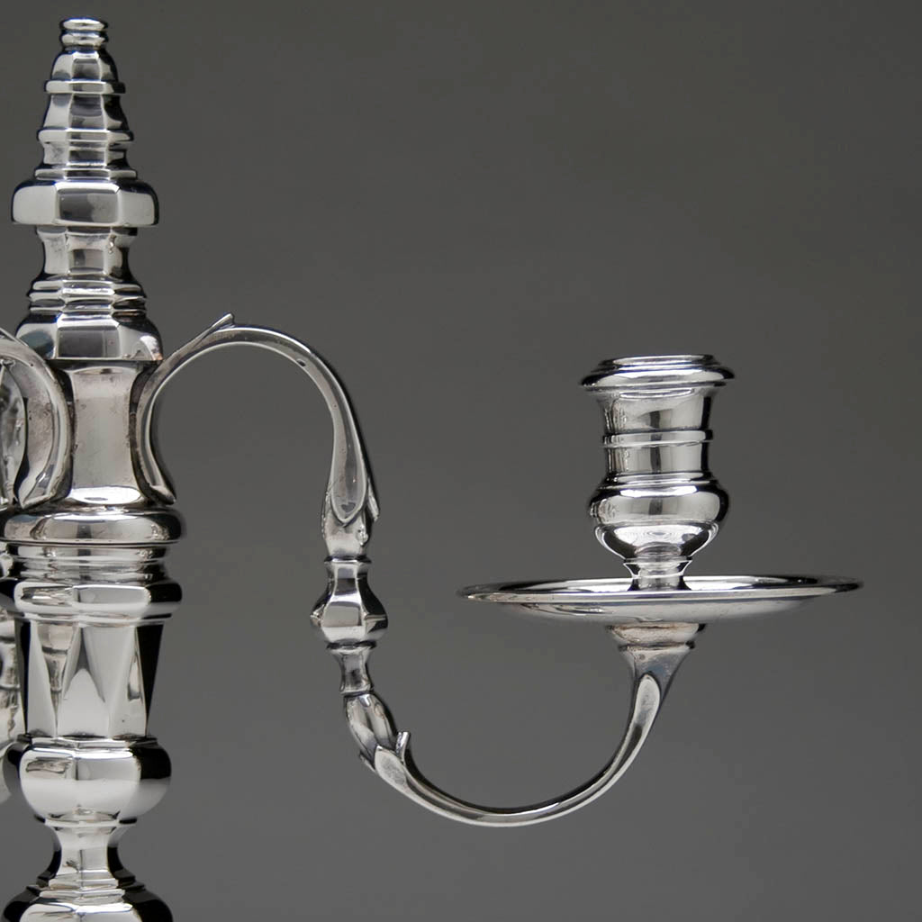 Arm detail Pair of English Sterling Silver Candelabra, Daniel &amp; John Wellby, London 1920/21