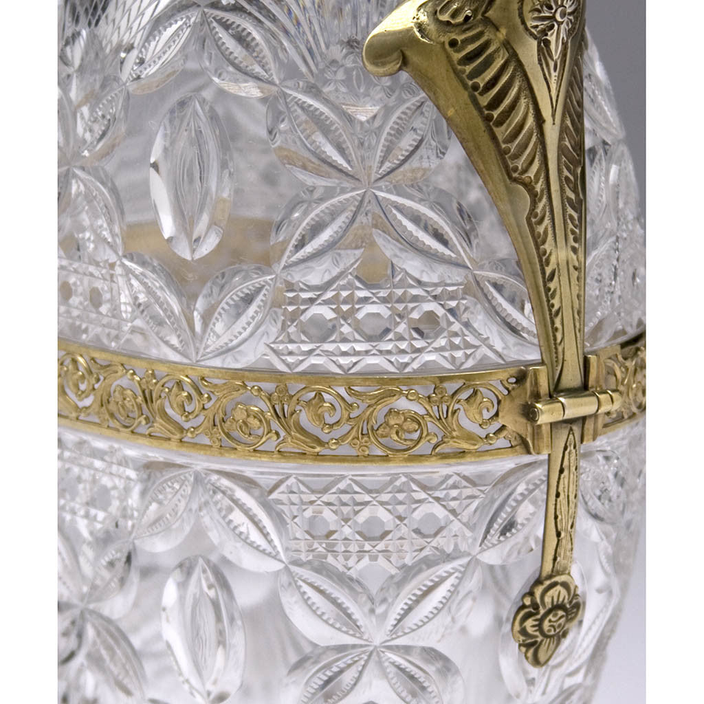 Strapwork on Charles Edwards Pair of English Sterling &amp; Crystal Claret Jugs, London, 1895/96