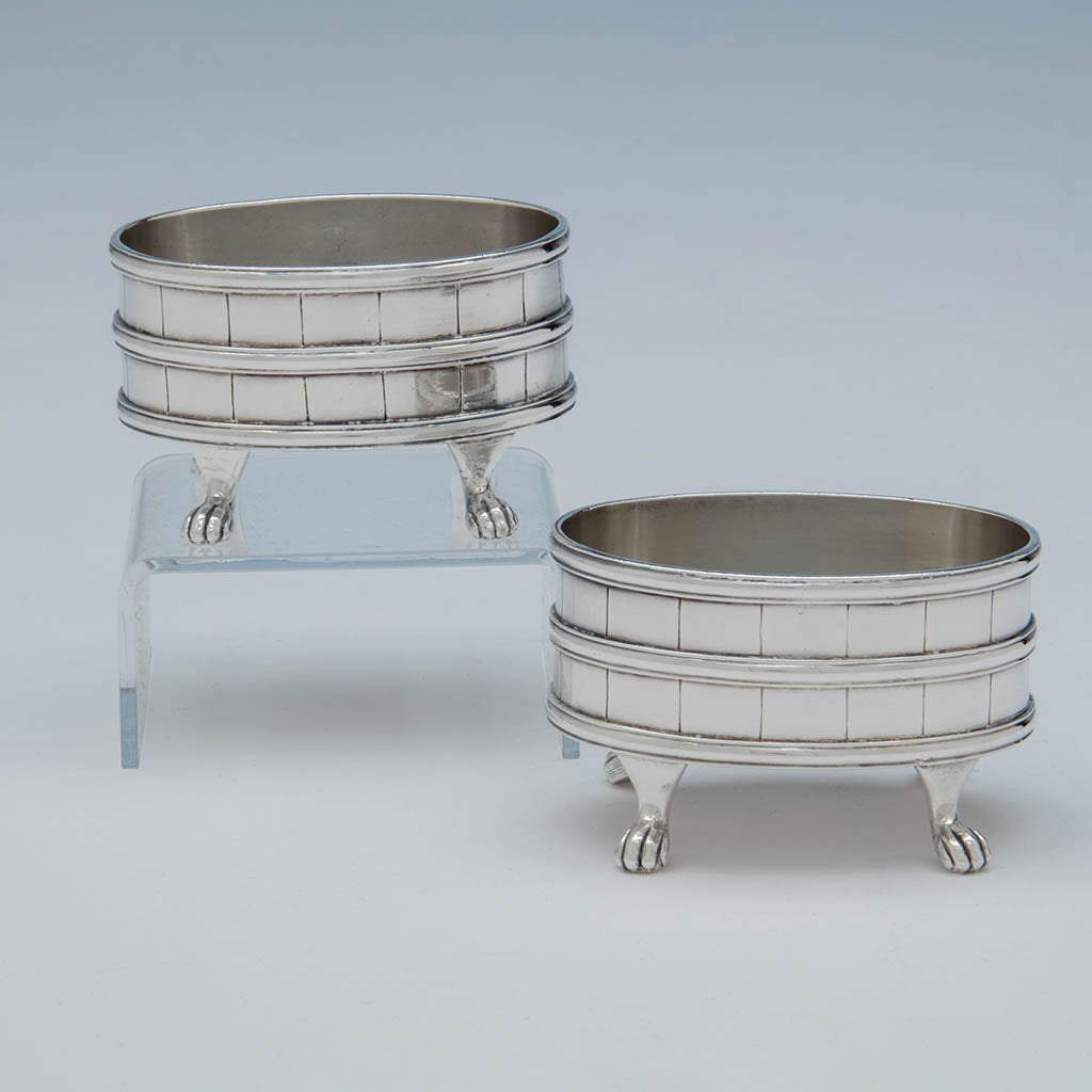 Reverse Peter Mood Barrell Form Silver Salt Cellars, Charleston, SC c 1800