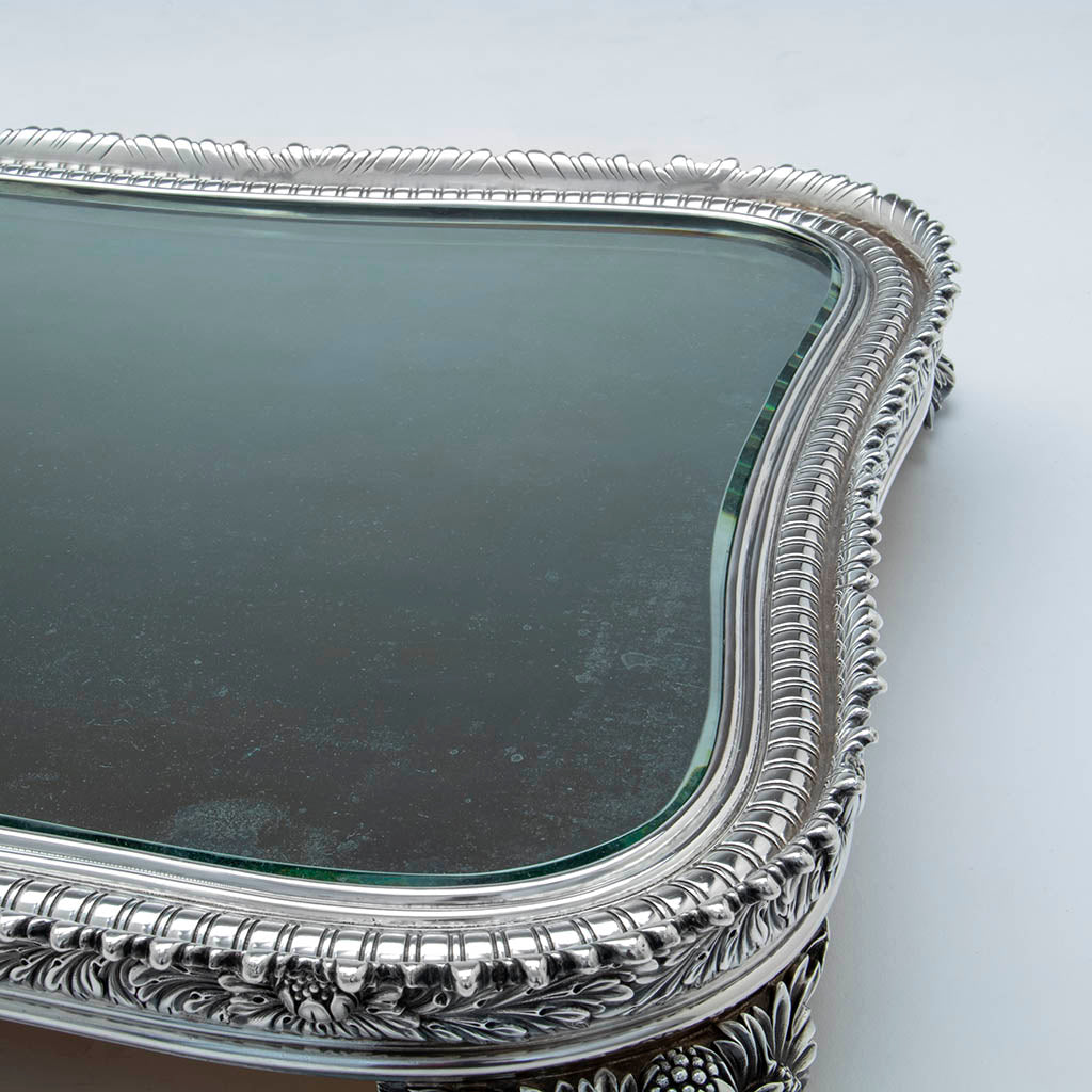 Mirror detail of Tiffany and Co Mary Jane Morgan Chrysanthemum Sterling Plateau, NYC, NY, c. 1879