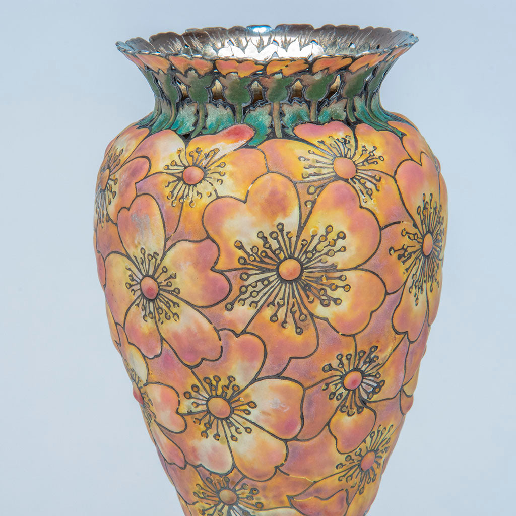 Detail 2 of Tiffany &amp; Co - The &quot;Moss-Roses&quot; Vase, 1893 Columbian Exhibition Sterling Silver and Enamel Vase, design attributed to John T. Curran, c. 1893