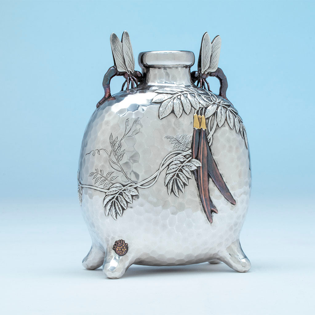 Tiffany and Co Japonesque Mixed Metals Moon Flask Vase, NYC, NY, c. 1878