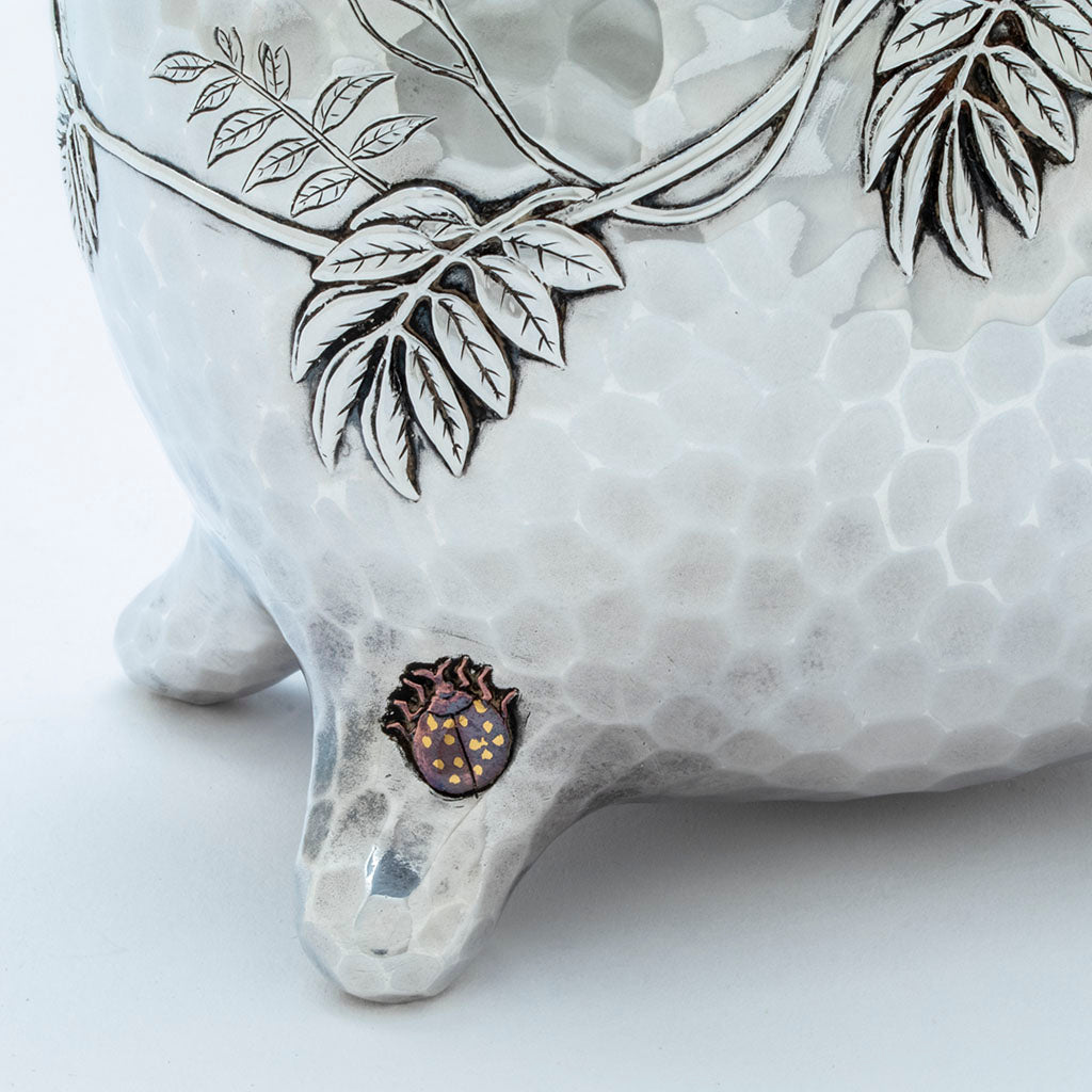 Ladybug on Tiffany and Co Japonesque Mixed Metals Moon Flask Vase, NYC, NY, c. 1878