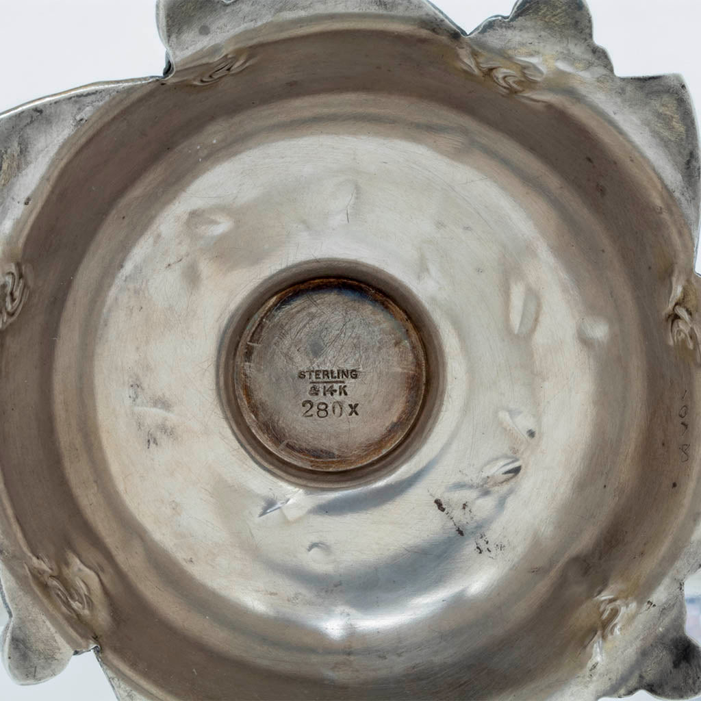 Marks on George Shiebler(attr) Aesthetic Antique Sterling Silver and 14k Gold Candlesticks, NYC, c. 1880s