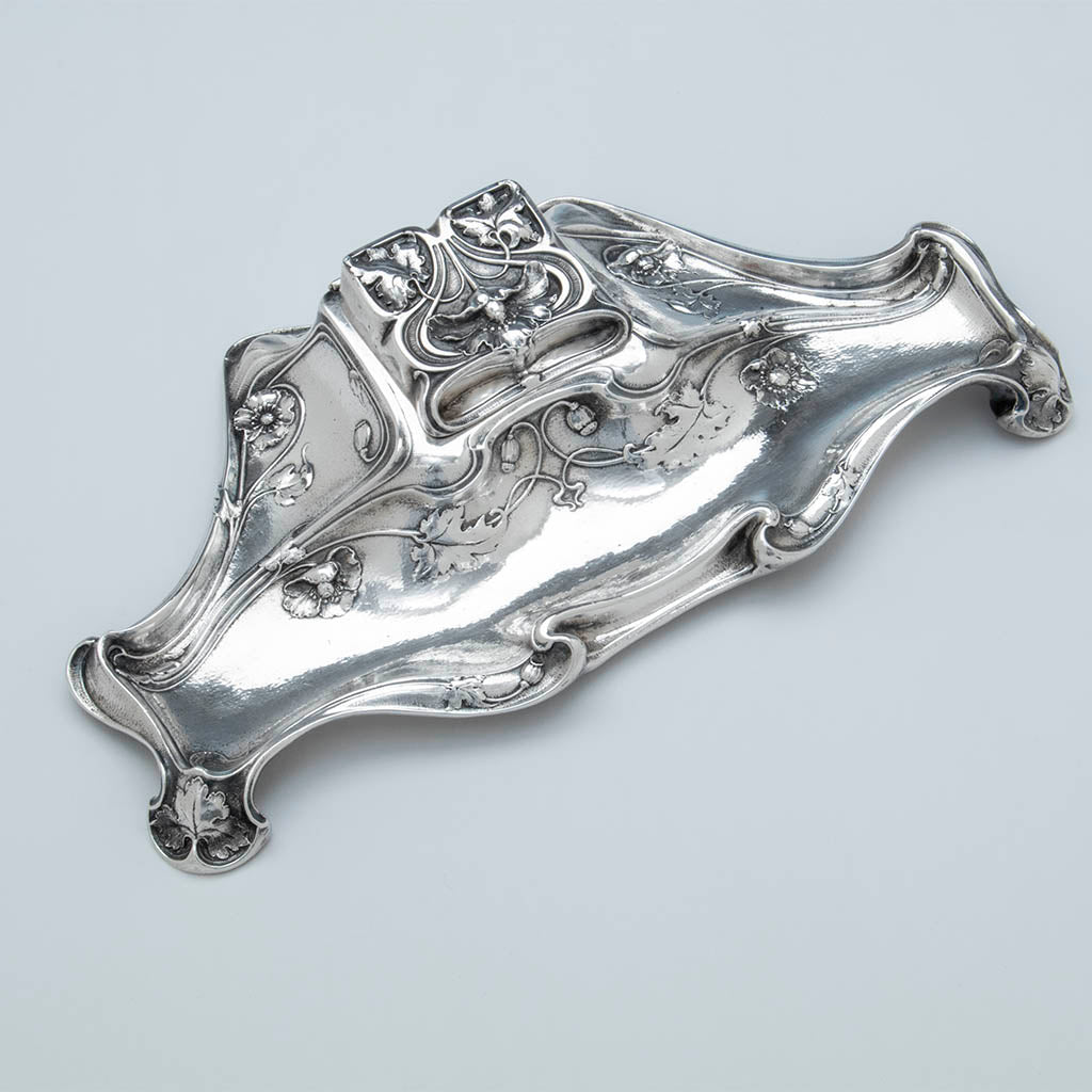 Gorham Art Nouveau Antique Sterling Silver 'Poppy' Inkwell, Providence, RI, c. 1905