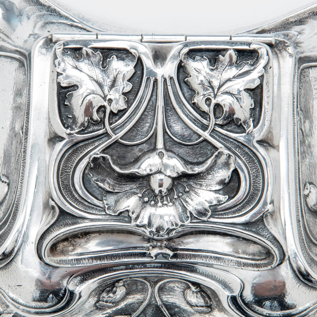 Gorham Art Nouveau Antique Sterling Silver &#39;Poppy&#39; Inkwell, Providence, RI, c. 1905