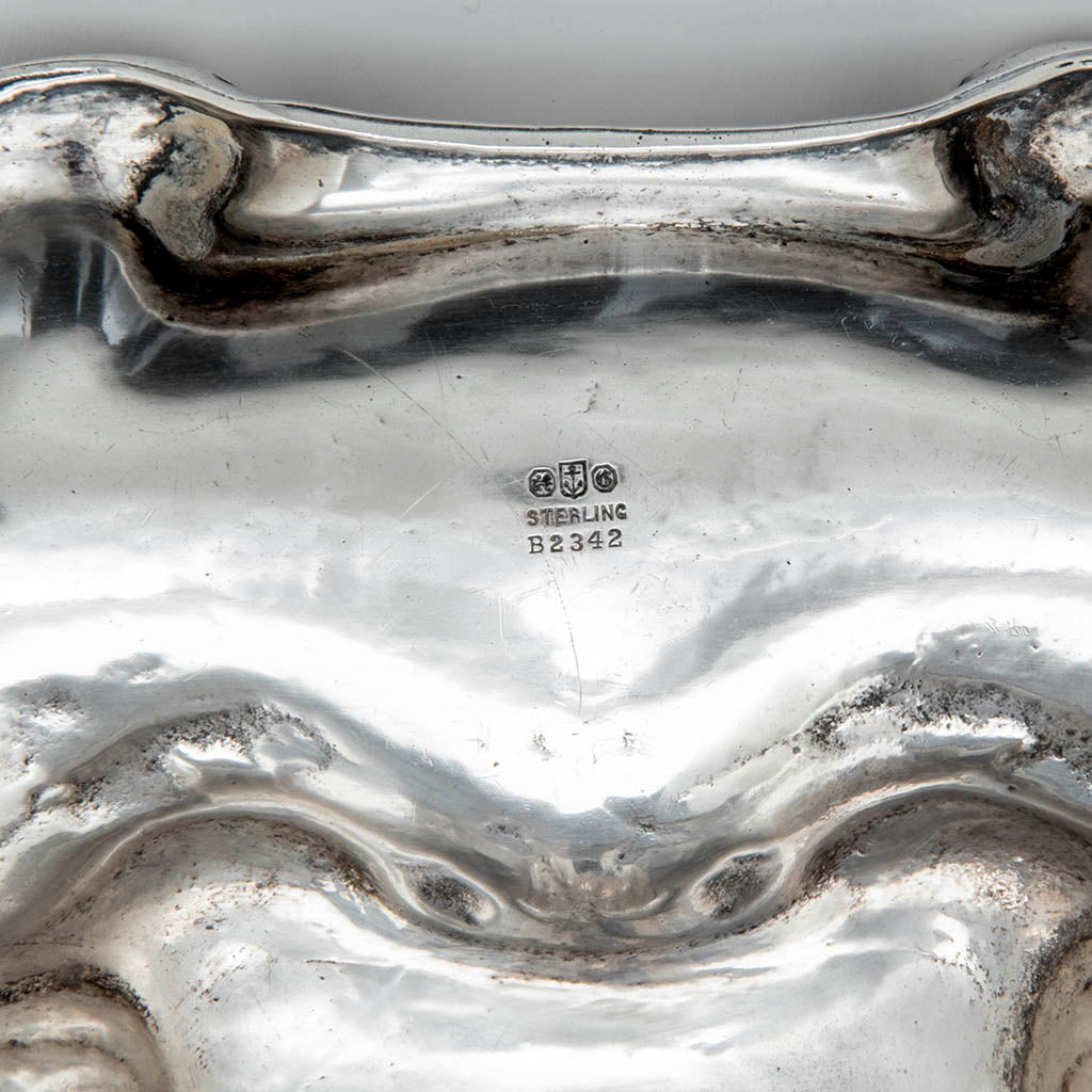 Gorham Art Nouveau Antique Sterling Silver &#39;Poppy&#39; Inkwell, Providence, RI, c. 1905