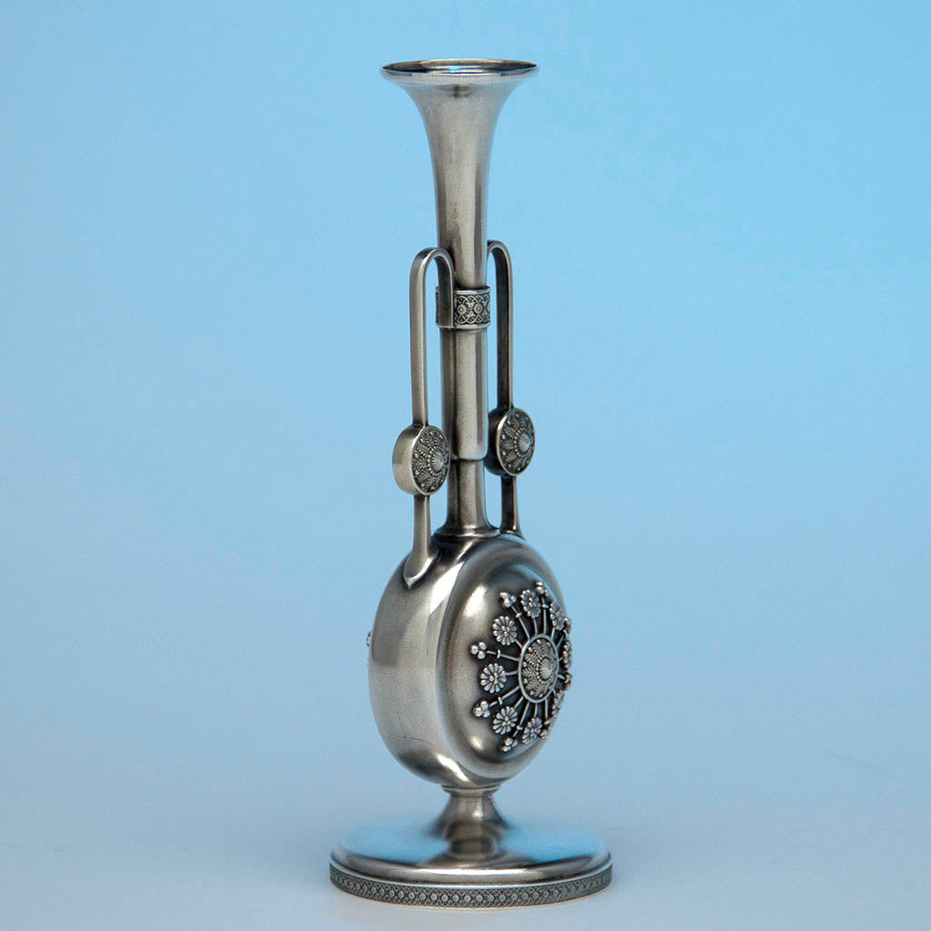 Side of Tiffany &amp; Co Antique Sterling Silver Aesthetic Movement Bud Vase, New York, 1872-75