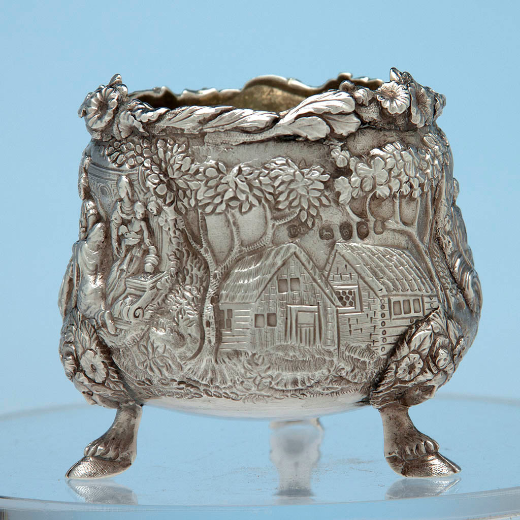  House scene with marks on English Sterling Silver Antique Master Salt, Edward Farrell, London, 1818/19