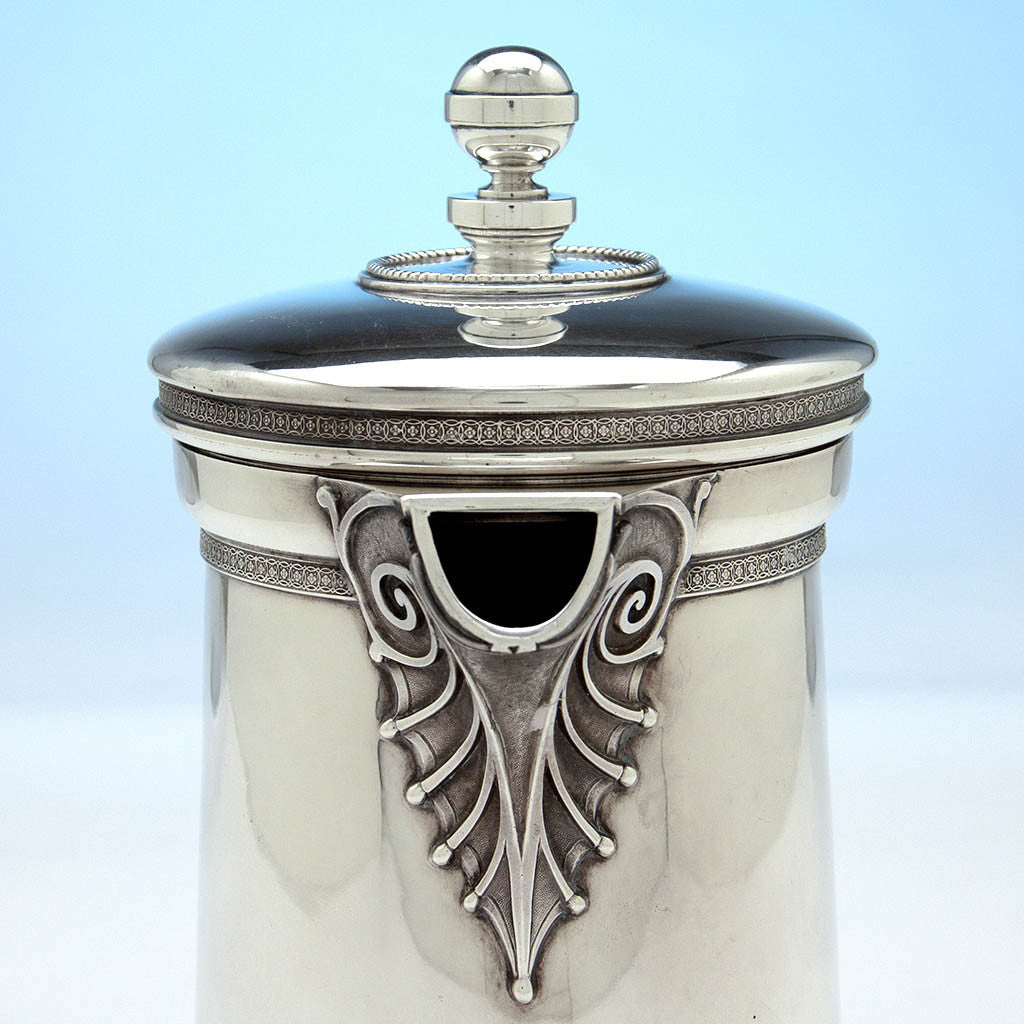 Spout to Tiffany &amp; Co Antique Sterling Silver Covered Pitcher by Edward C. Moore, New York, c. 1865