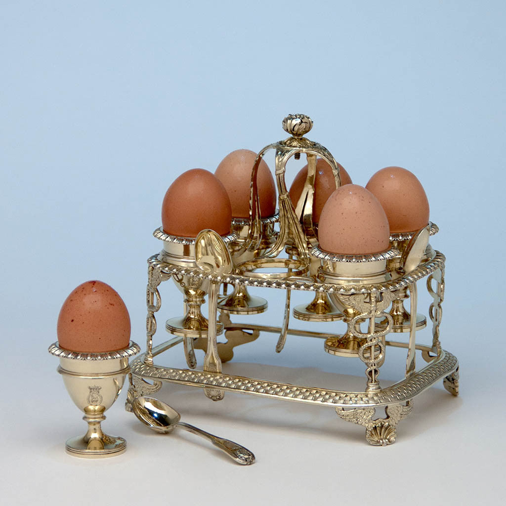 Rebecca Emes and Edward Barnard Royal Silver: George III English Silver Gilt Egg Frame, London, 1809/10, bearing the Royal Badge for HRH Prince Adolphus, 1st Duke of Cambridge, KG, son of King George III