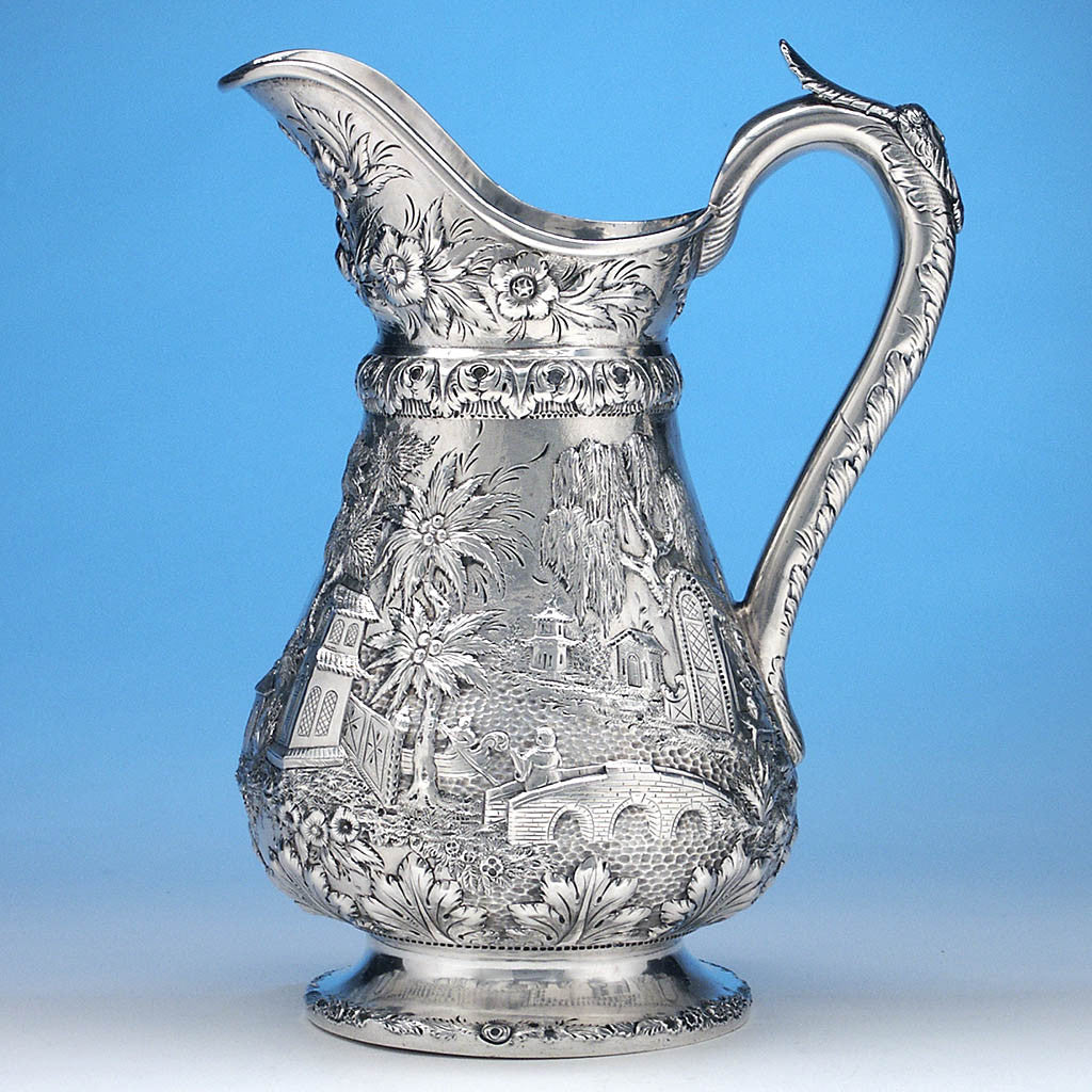 Samuel Kirk Early and Extremely Fine 'Etruscan' Pattern 11 oz. Silver Repoussé Pitcher or Ewer, c. 1835-43