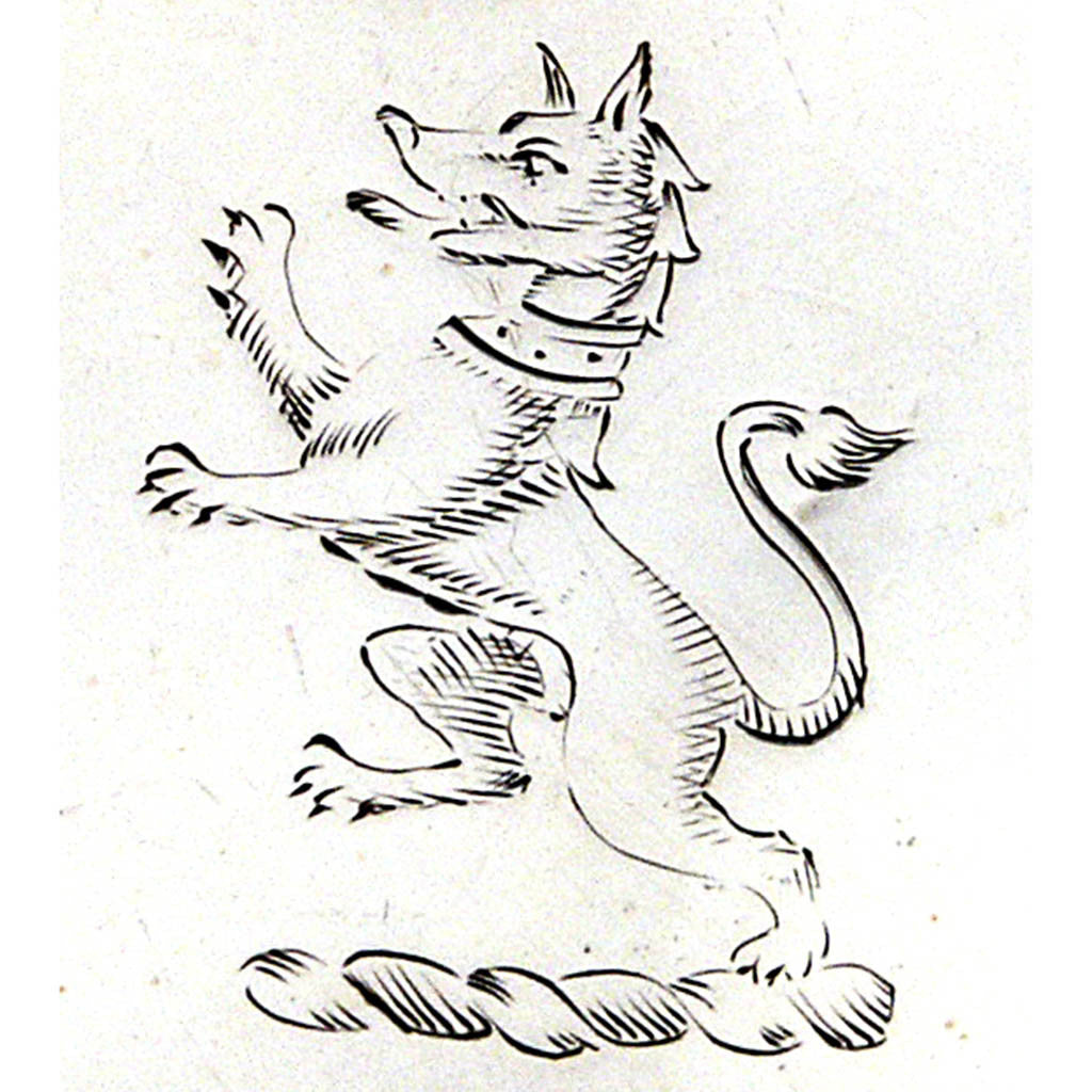 Crest on Robert Calderwood Irish Georgian Silver Sauce Boat, Dublin, c. 1751-66