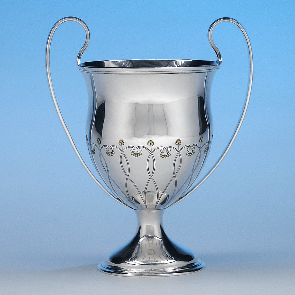 Arthur Stone Sterling and Gold Two-handled Presentation Cup, Gardner, MA, c. 1913