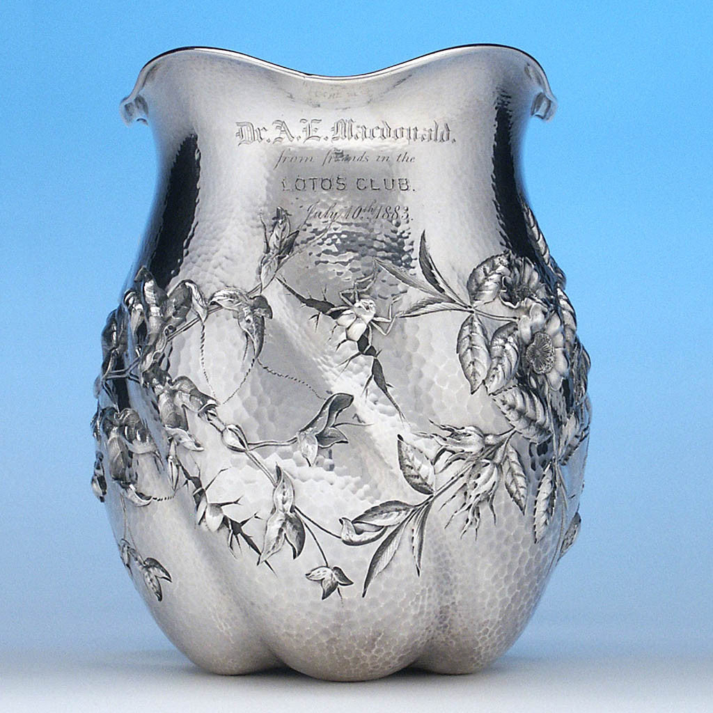 Front of Dominick &amp; Haff Sterling Intaglio Chased Aesthetic Movement Presentation Water Pitcher, c. 1883