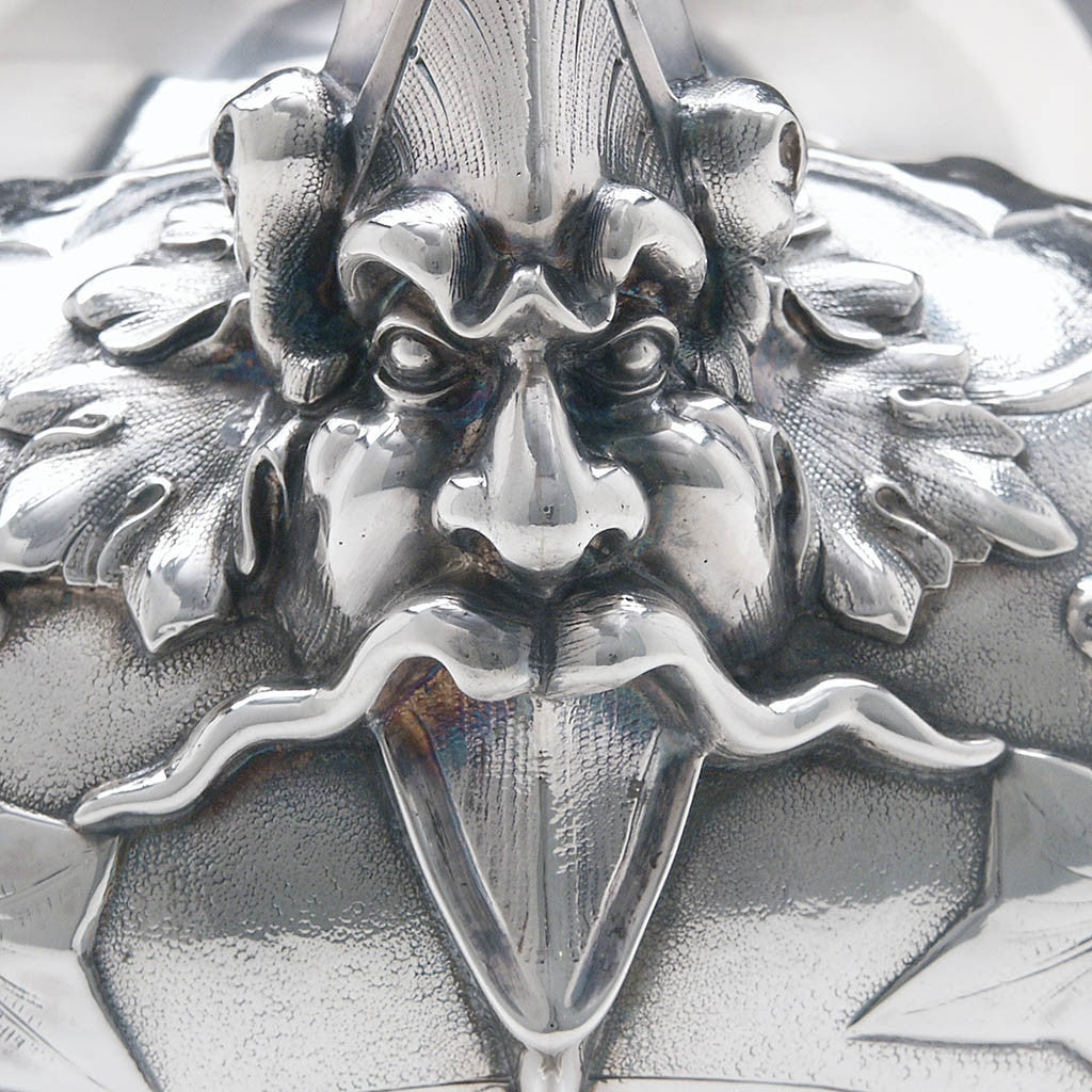 Spout of Tiffany &amp; Co &#39;Ivy Chased&#39; Antique Sterling Silver Hot Water Kettle on Stand by John Chandler Moore, NYC, early 1860&#39;s