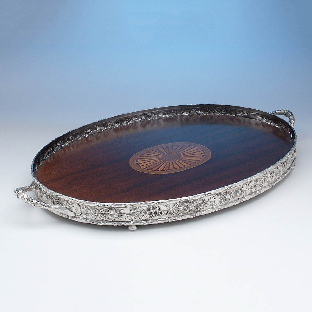Samuel Kirk & Son, Co., Sterling Repousse Gallery Tea Tray, Baltimore, MD, c. 1900