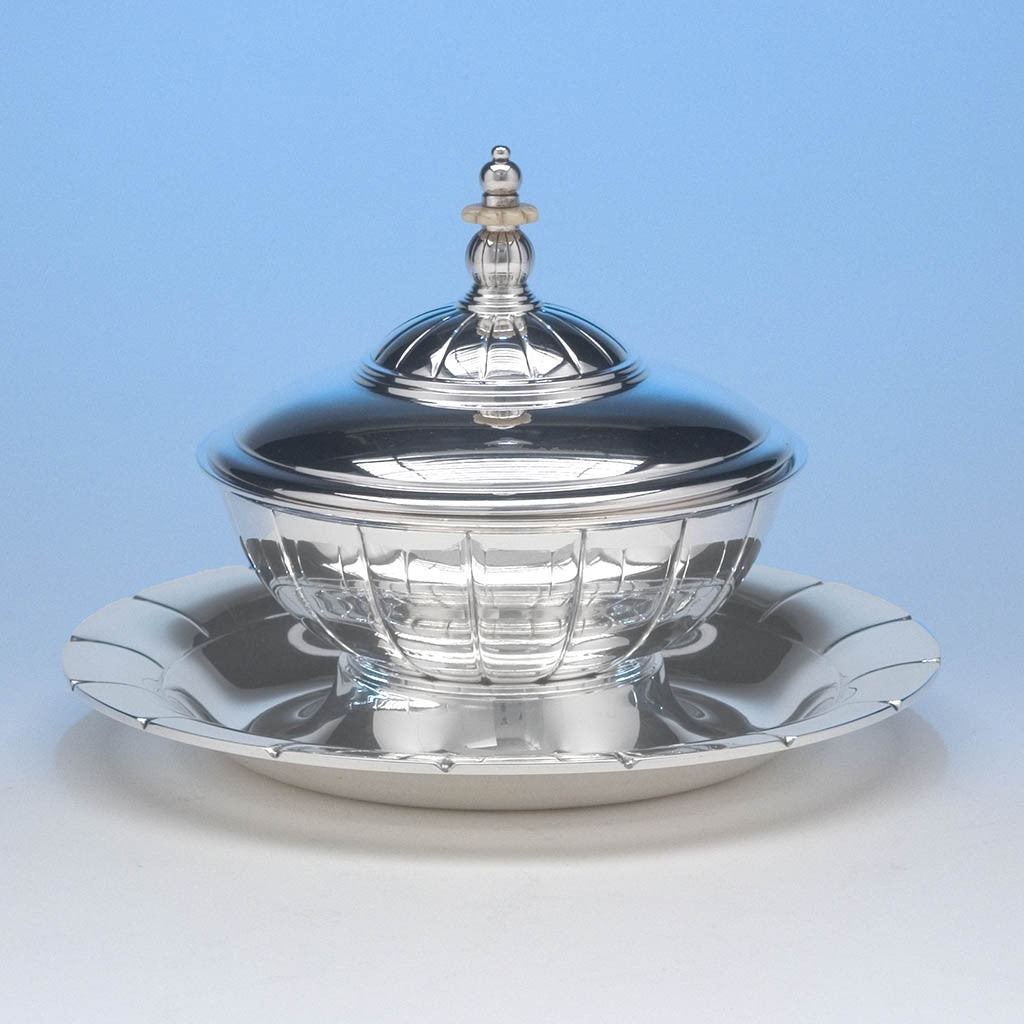 Erik Magnussen for Gorham Prototype Sterling Silver Nut Bowl and Tray, Providence, RI, 1926