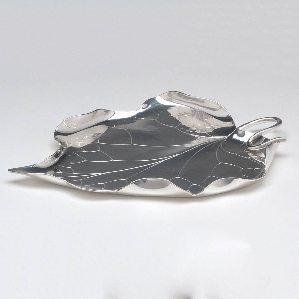 side of Marie Zimmermann (attributed) Sterling Silver Arts &amp; Crafts Naturalistic Leaf Dishes - 3, c. 1920-40