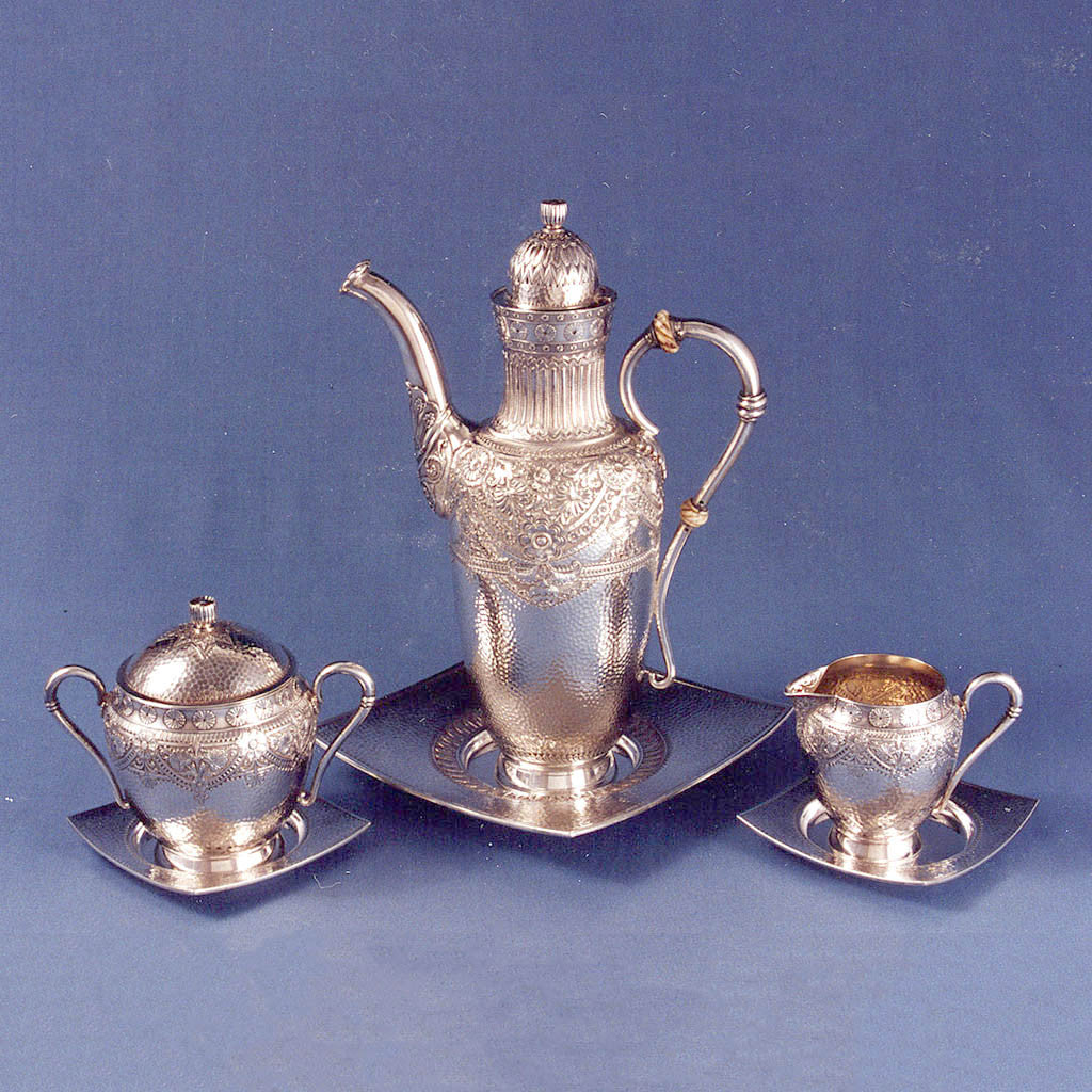 Gorham Antique Sterling Silver Aesthetic Movement Black Coffee Service, Providence, RI, 1883