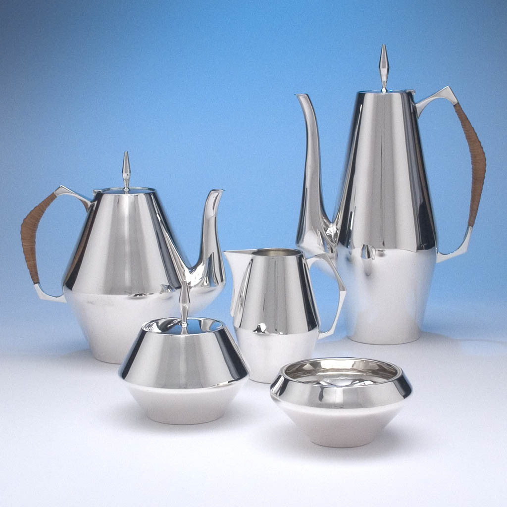 Reed & Barton 'The Diamond' Pattern Sterling Silver Coffee and Tea Service, Taunton, MA, c. 1960's