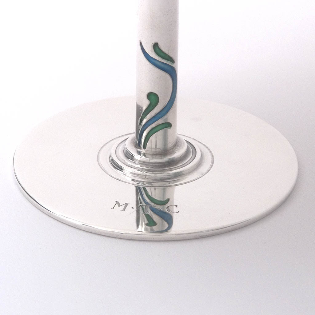 Stem of Tiffany &amp; Co Pair of Art Deco Sterling Silver and Enamel Compotes, New York City, 1937-47