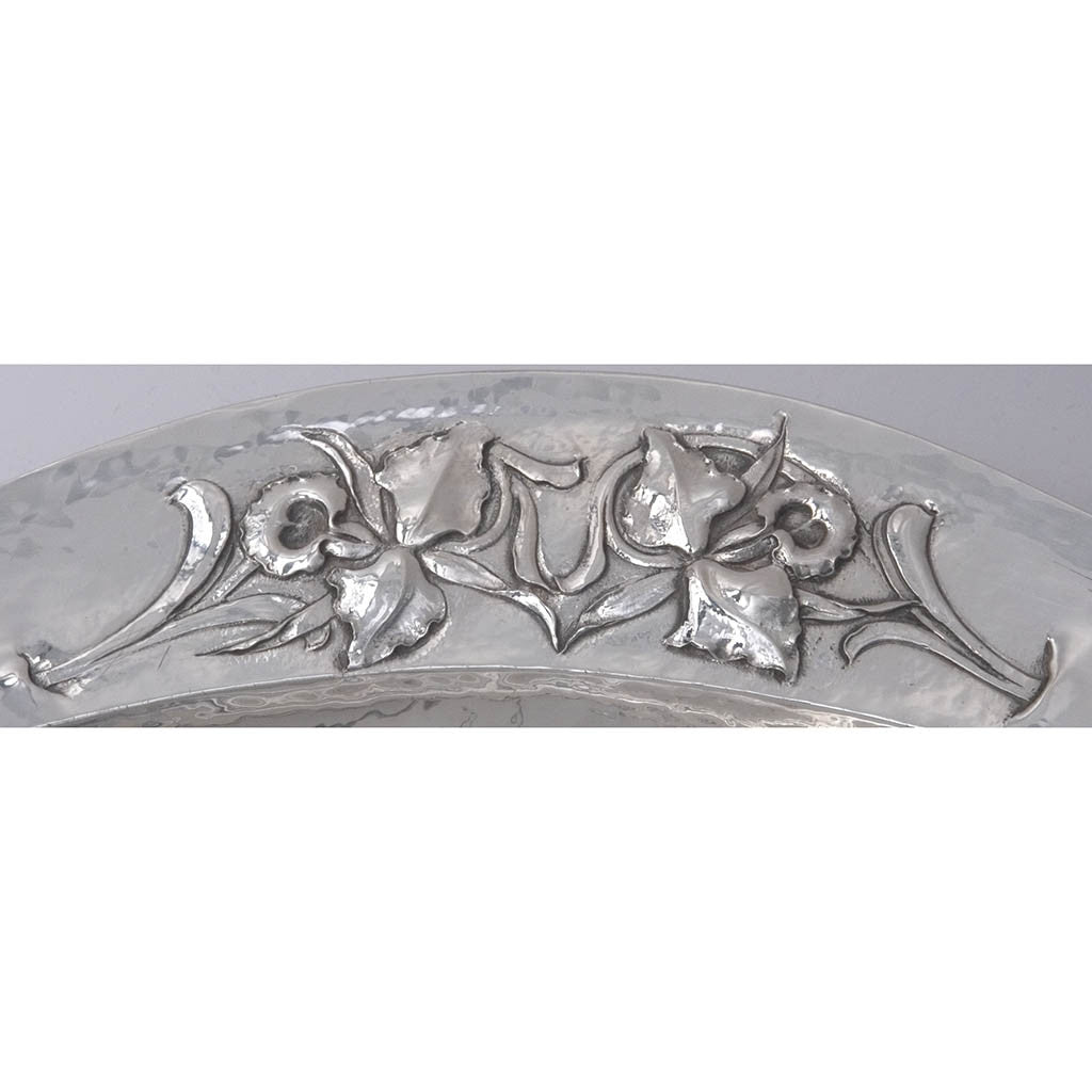 Floral detail on Clemens Friedell Sterling Silver Meat Platter, Pasadena, CA,  c. 1920
