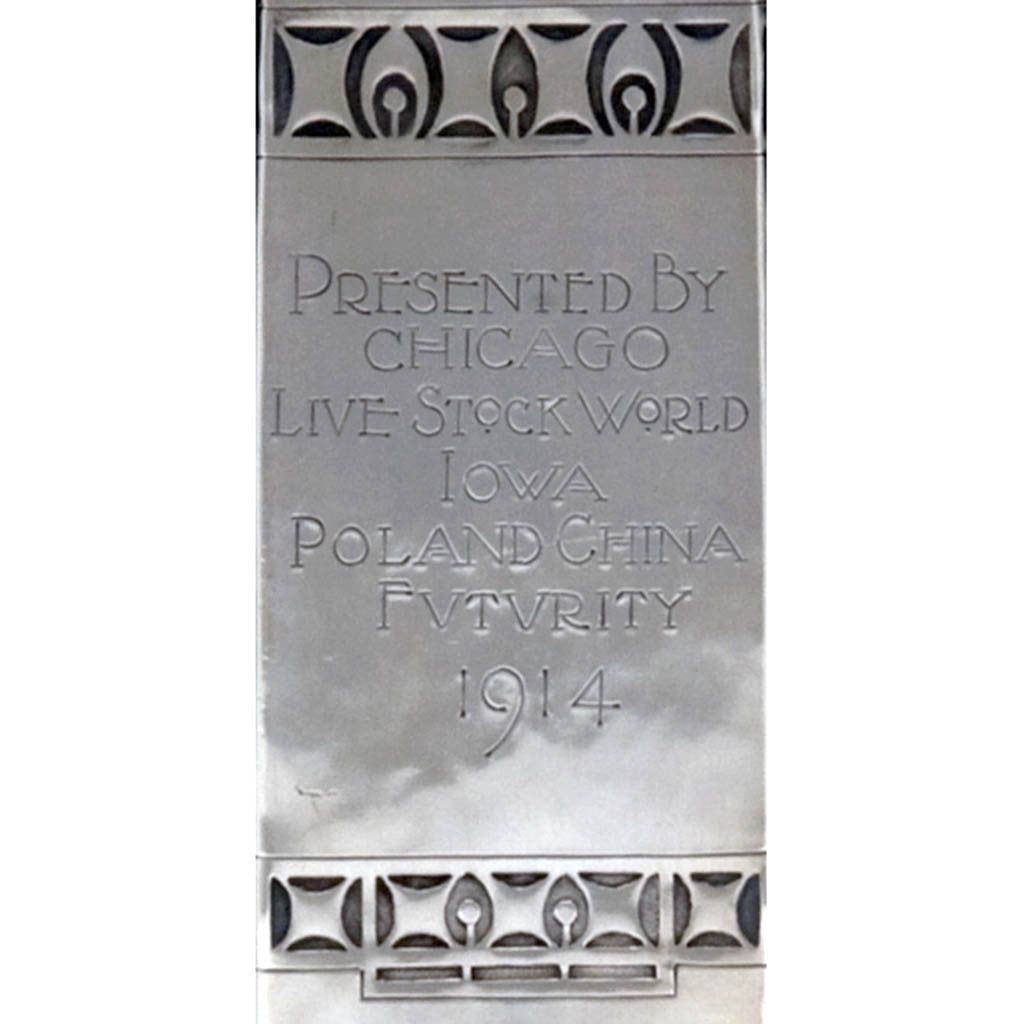 Inscription on Robert R. Jarvie Extremely fine American arts &amp; crafts silver presentation pitcher, Chicago, 1914, design attributed to George Elmslie