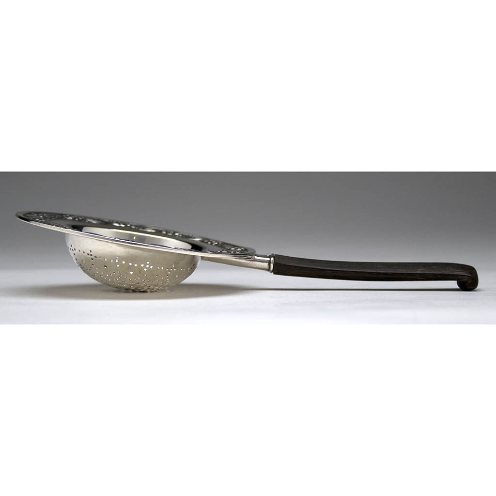 Side view of Mary Knight Sterling Silver Tea Strainer, c. 1915